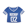 WOMENS SHORT SLEEVE CROP MESH FOOTBALL JERSEY T-SHIRT WITH CONTRAST TAPING - BLUE/WHITE